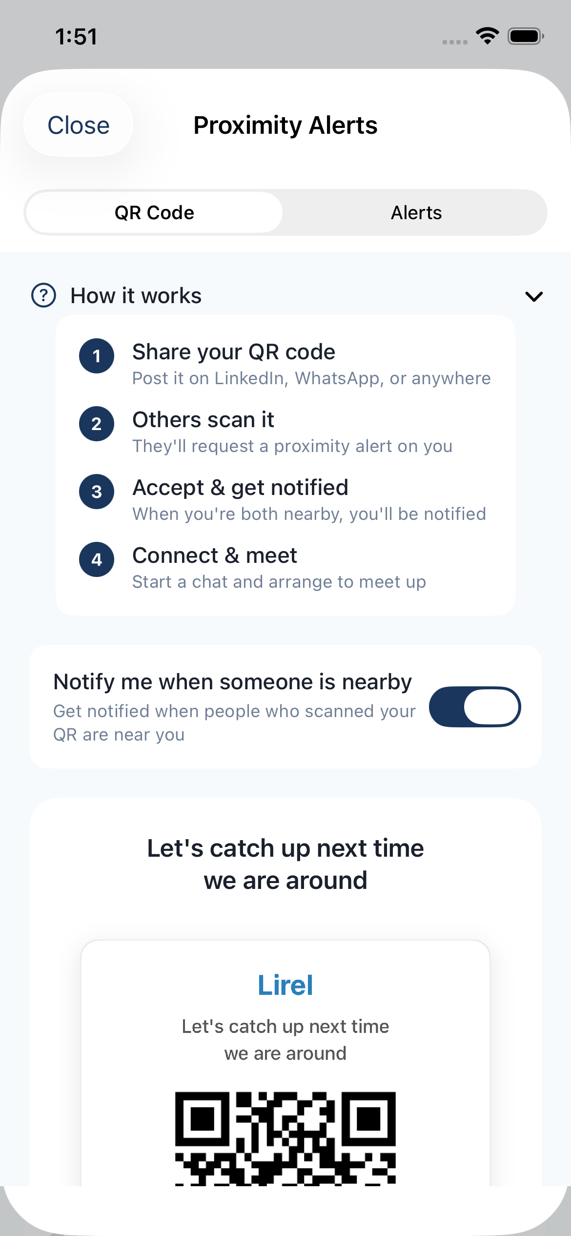 Proximity Alerts — QR + nudges